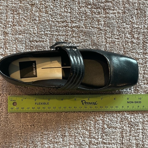 Dolce Vita Arora Black Leather Flats with Silver Buckle, Square Toe, Ballet, 6 - Picture 12 of 15